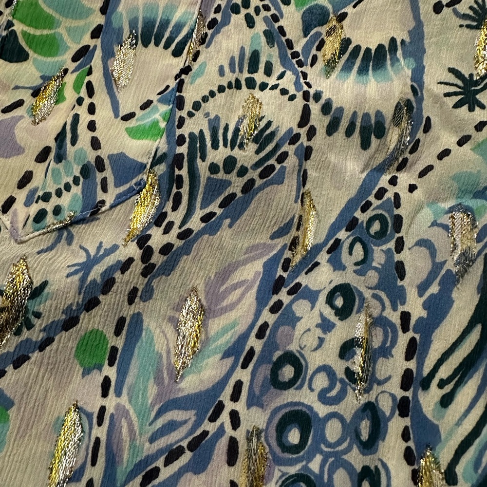 Lilly Pulitzer Elenora Tails Of The Sea Blouse Metallic Medium - Picture 5 of 9